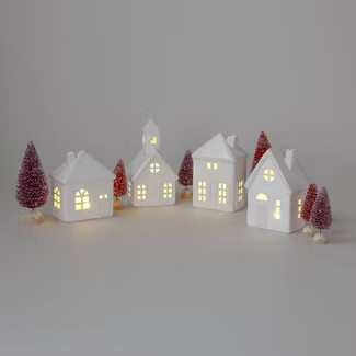 10pc Battery Operated Decorative Ceramic Village Kit White with Blush Trees - Wondershop™ | Target