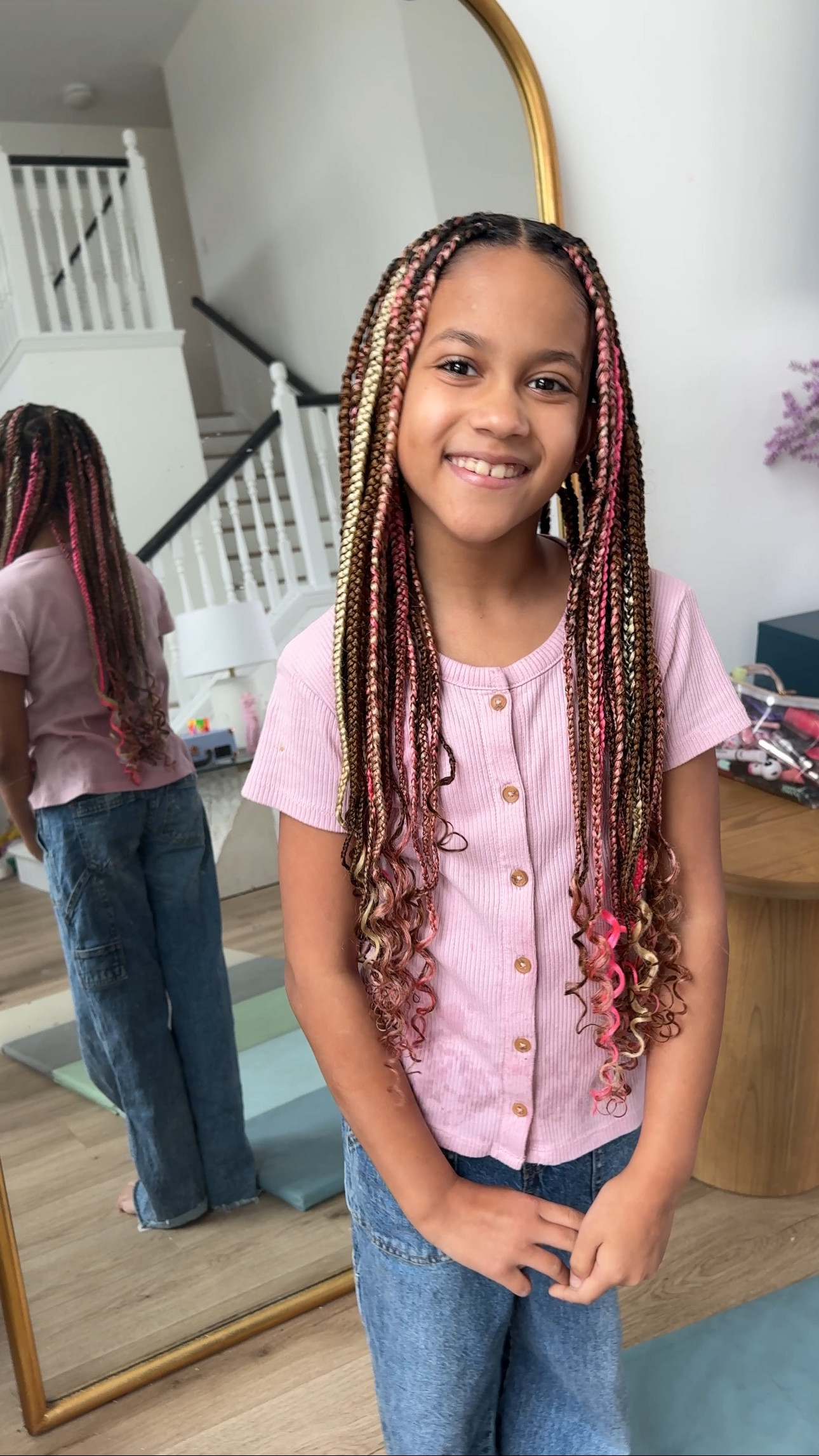 Neapolitan braids 🩷🤎💛 #braidstyles 