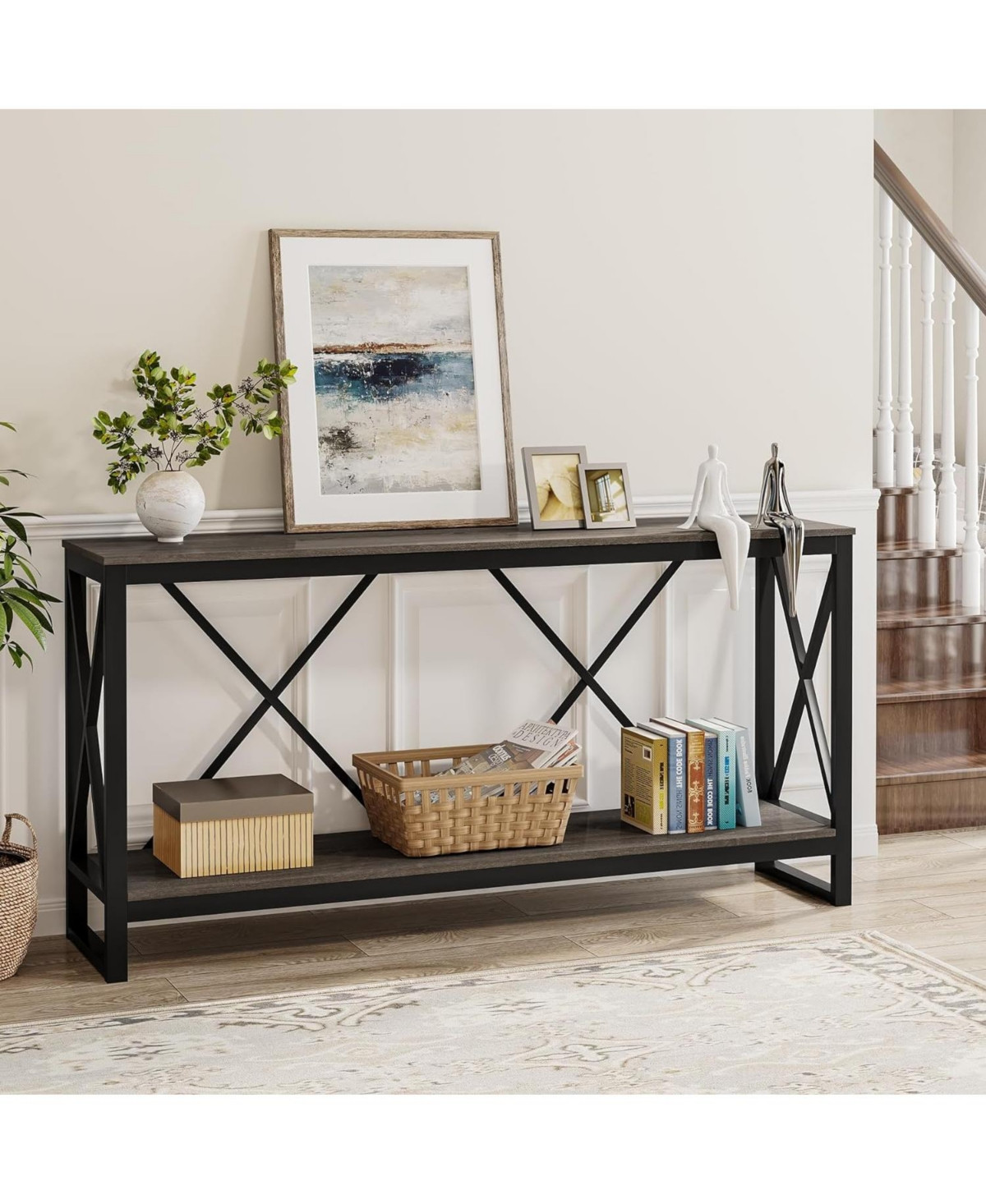 Tribesigns 70.9 Inch Extra Long Console Table, Industrial Narrow Sofa Entry Entryway/Hallway with Open Storage Shelf for Living Room - Grey | Macy's