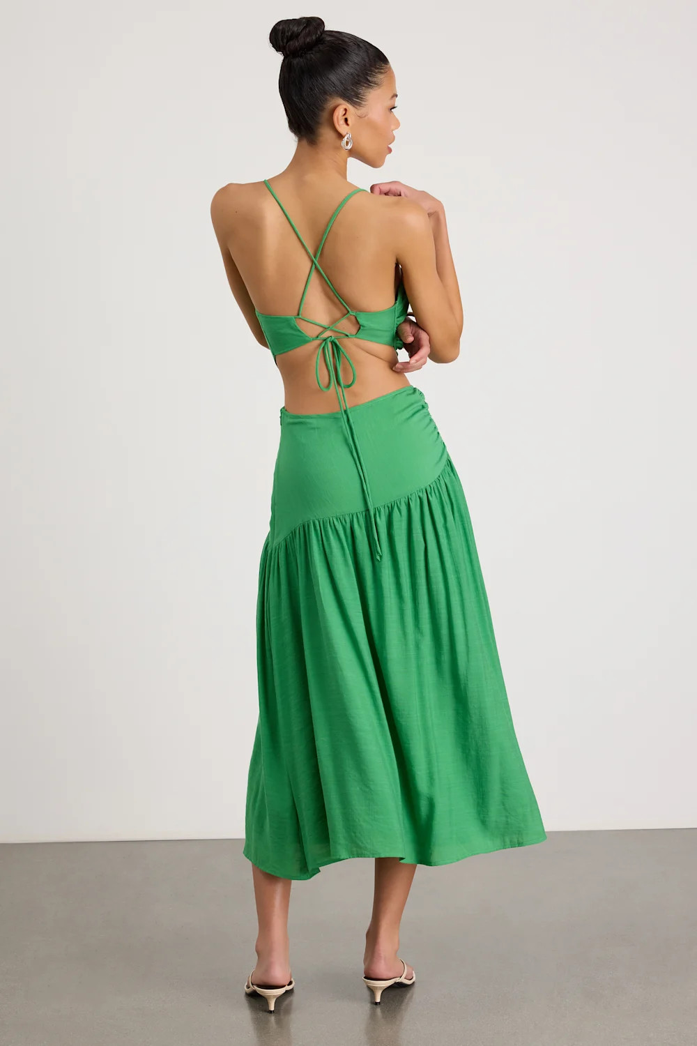 Jedda Green Drop Waist Lace-Up Midi Dress | Lulus