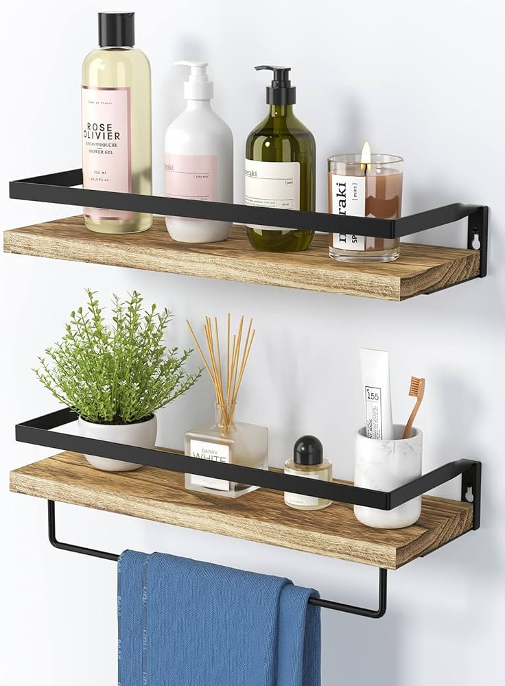 AMADA HOMEFURNISHING Floating Shelves, Bathroom Shelf with Towel Bar, Wall Shelves for Bathroom/L... | Amazon (US)