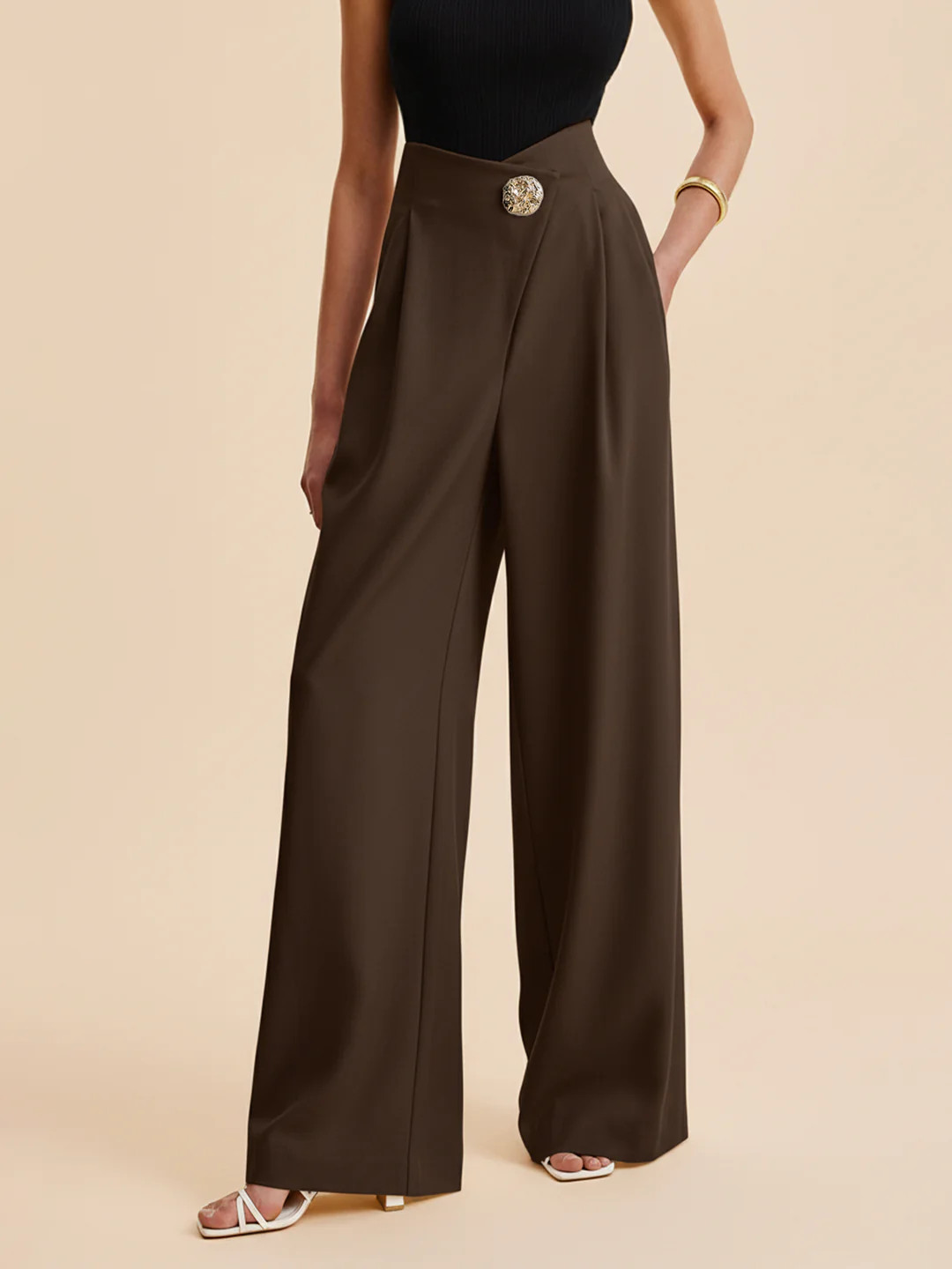Embellished High-Waist Wide-Leg Pants | Commense