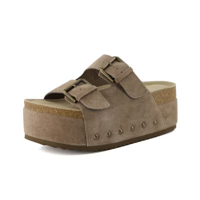 CUSHIONAIRE Women's Guru Genuine Leather footbed platform sandal with +Comfort TAUPE 8 | Target