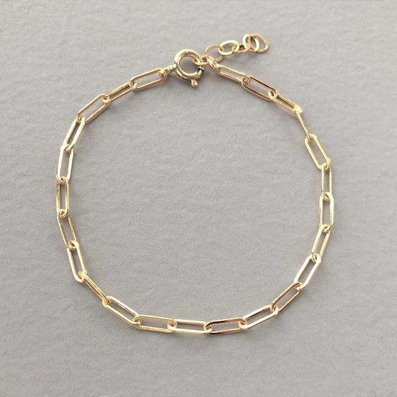 Paperclip chain Bracelet with Initial Disc Special Order, Rectangle Chain Bracelet, Yellow Gold F... | Etsy (US)