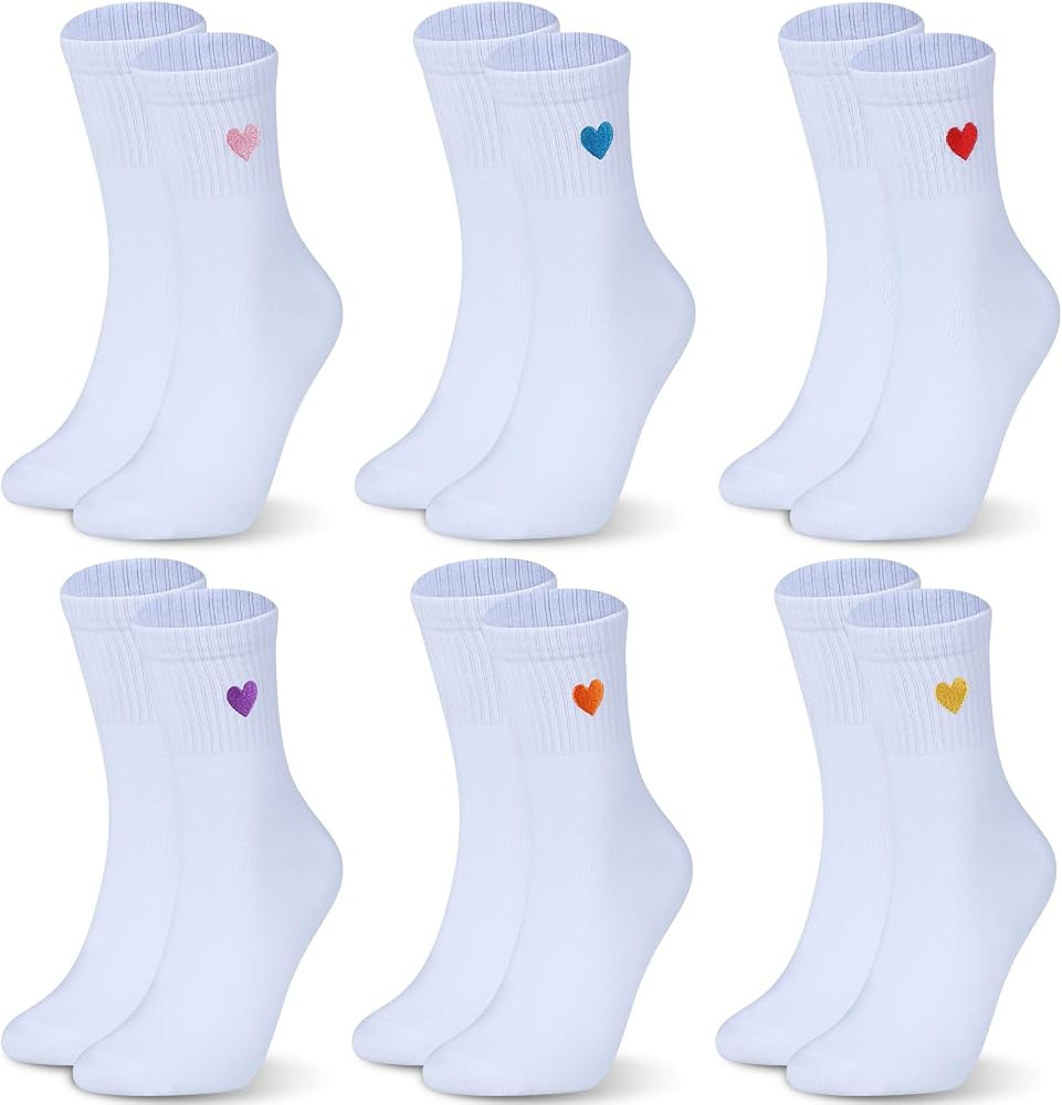 6 Paar Wei\u00dfe Tennissocken mit Herz, Damen Baumwollsocken, Herzsocken Damen 38-42, Sportsocke... | Amazon (DE)