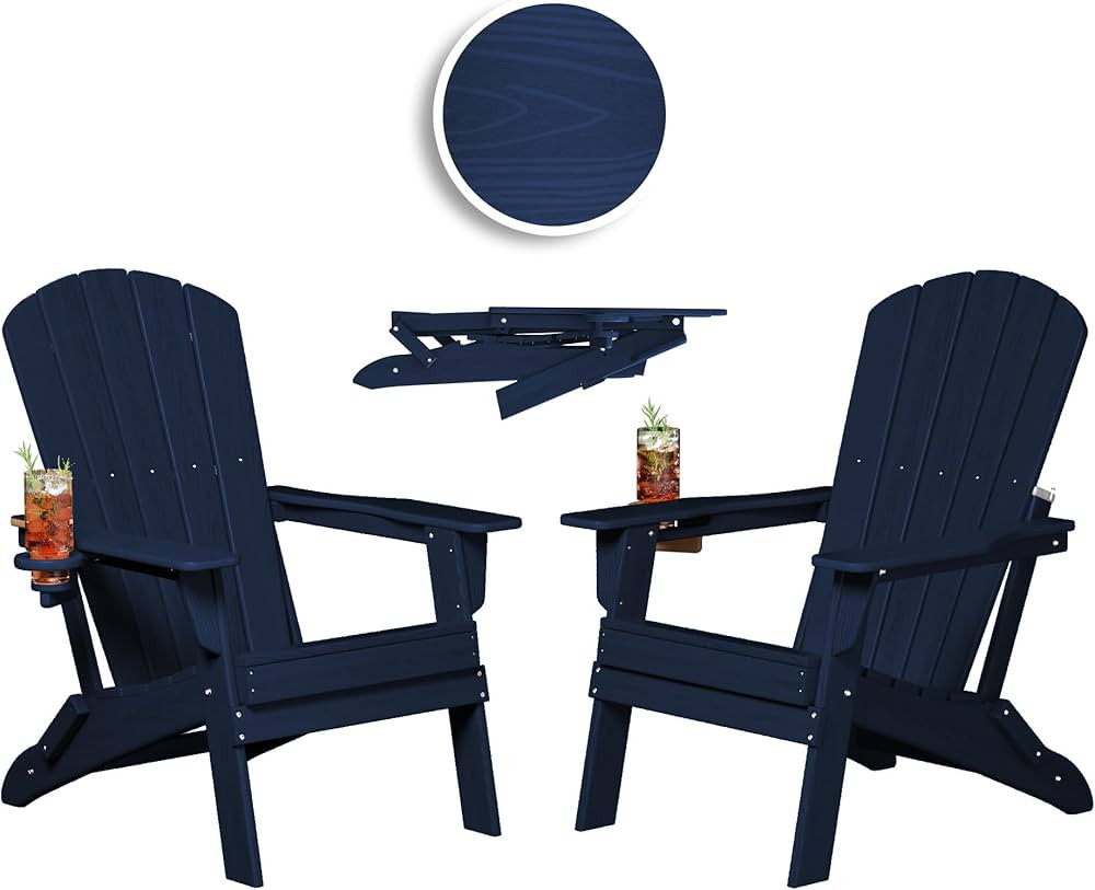 Folding Adirondack Chair, SGS Tested, Wooden Textured with Cup Holder, Heavy All-Weather HDPE Com... | Amazon (US)