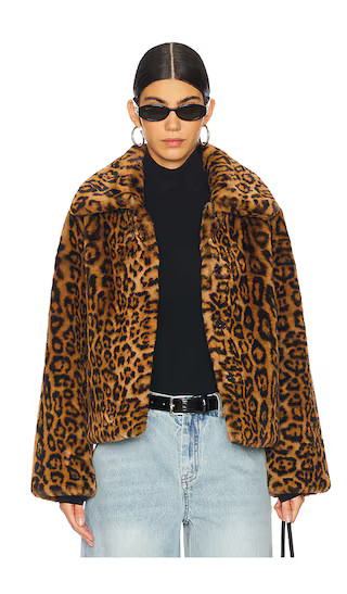 Apparis Elis Leopard Short Coat in Brown. - size S | Revolve Clothing (Global)