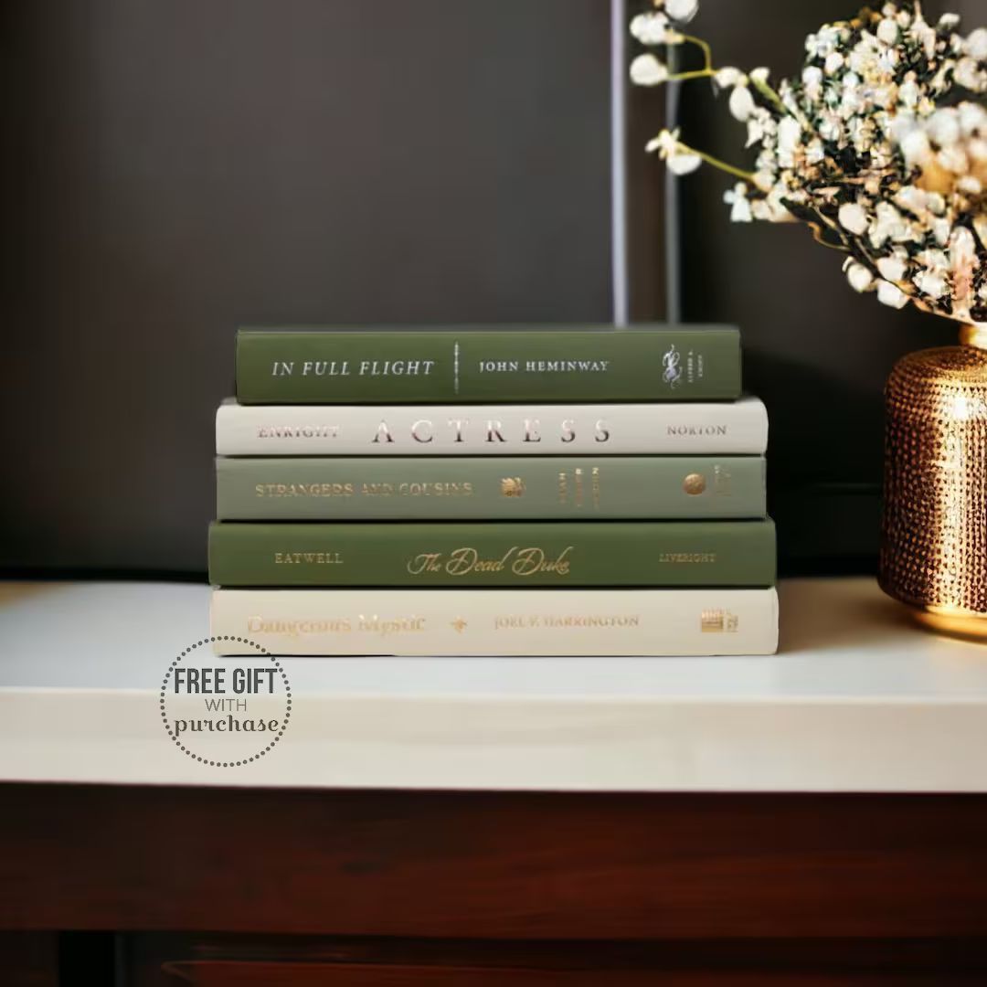 Olive and Sage Green Decor Book Set for Home - Decorative Book Stack by Color - Green Bookshelf D... | Etsy (US)