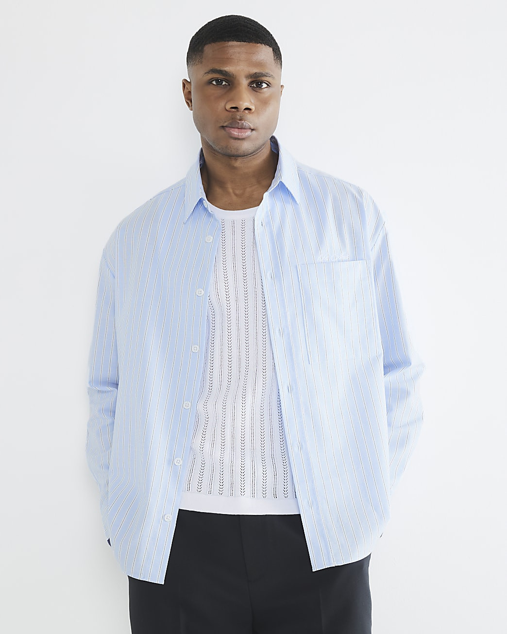 Blue Long Sleeved Striped Oxford Shirt | River Island UK & IE