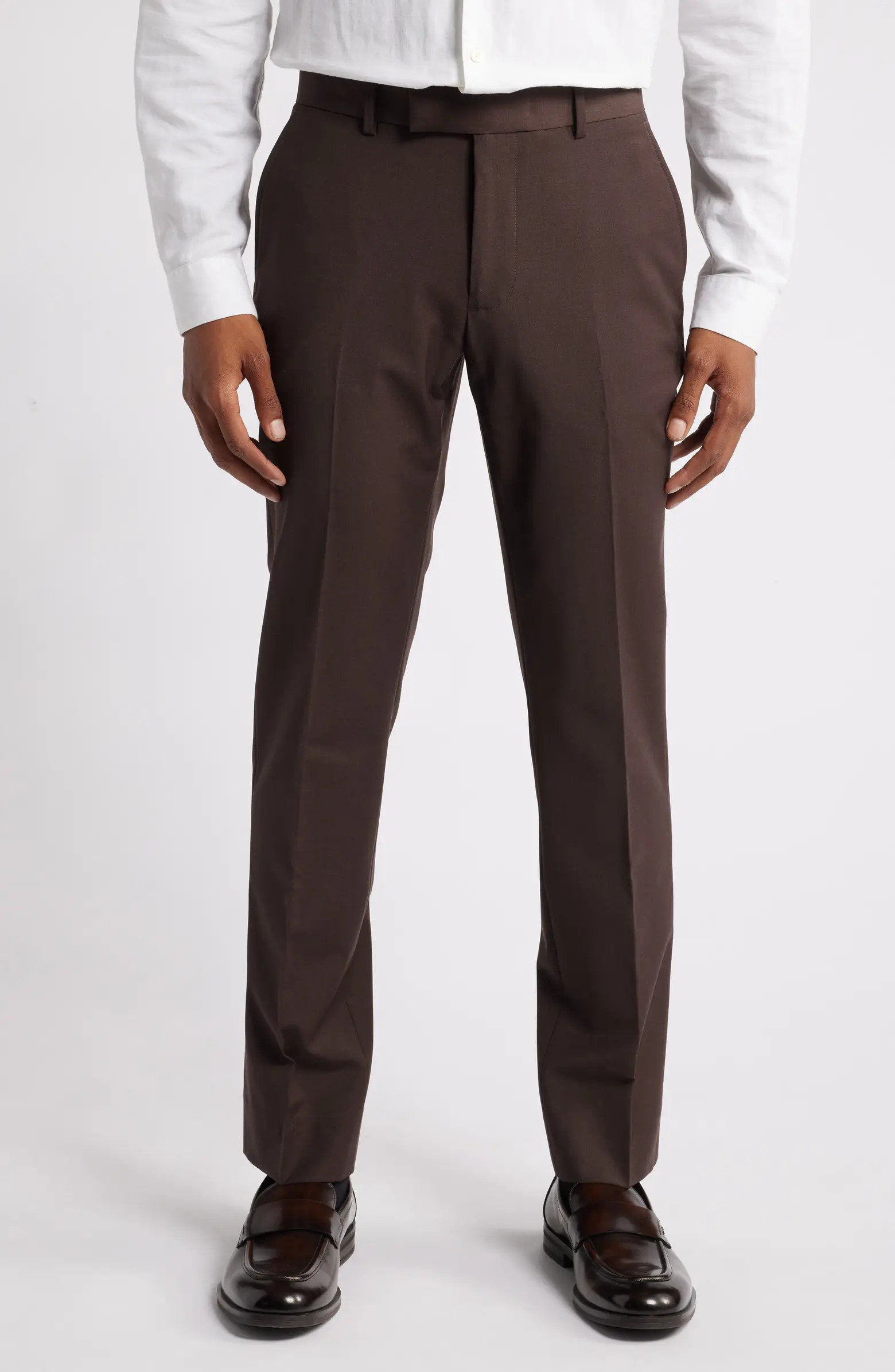 Solid Slim Fit Wool Blend Trousers | Nordstrom
