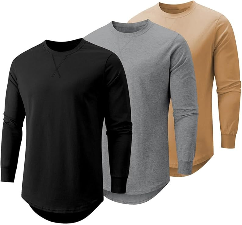 JMIERR Mens 3 Pack Cotton Hipster Hip Hop Longline Crewneck T-Shirt | Amazon (US)