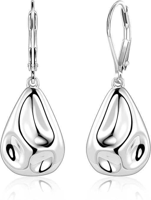 Silver Teardrop Dangle Earrings, Hypoallergenic Elegant 14k Gold Plated Hammered Heart Earring fo... | Amazon (US)