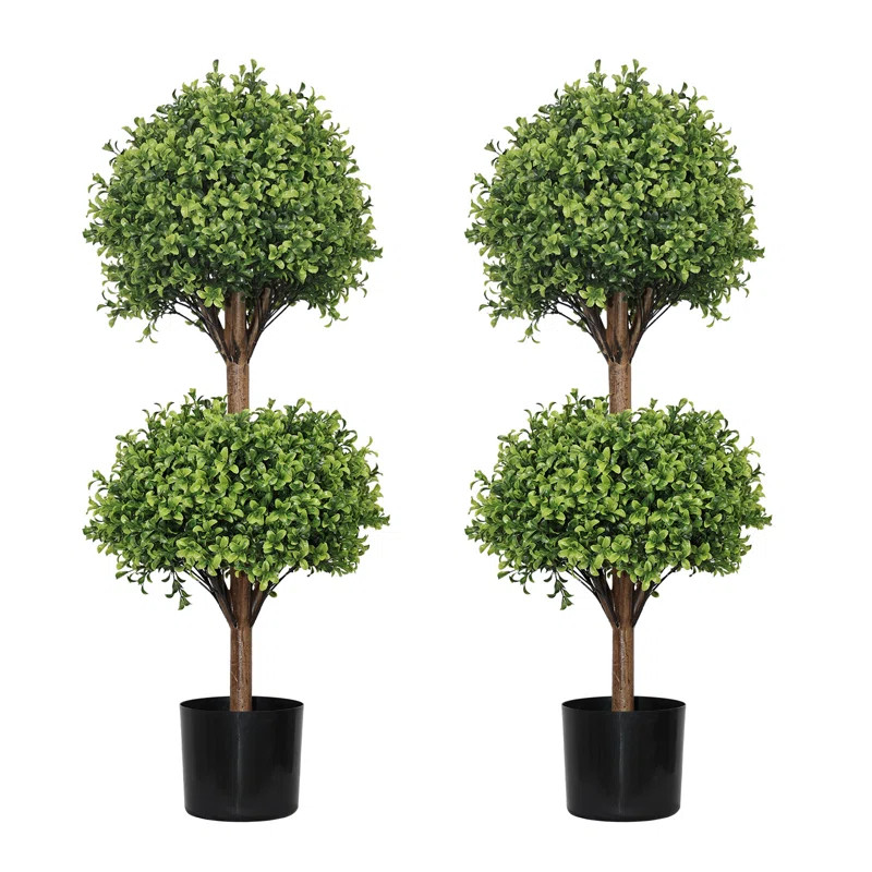 40'' Artificial Boxwood Double Ball Topiary Trees (Set of 2) | Wayfair North America