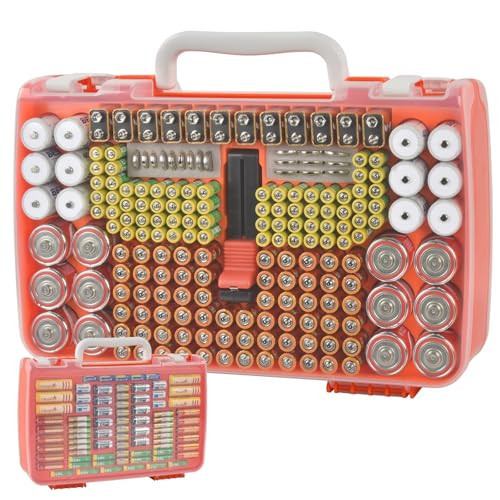 Battery Organizer Storage Holder Case with Double-Sided, Garage Box with Tester Checker. Batteries Container for 269pcs AA AAA AAAA 3A 4A 9V C D Lithium 4LR44 CR2 CR123A CR1632 CR2032 18650 - Orange | Amazon (US)