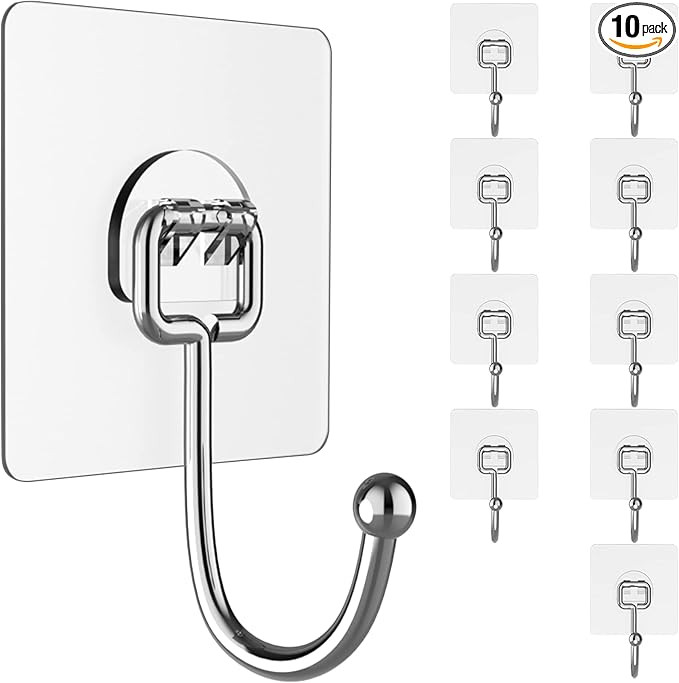 Large Hooks for Hanging Heavy-Duty 44Ib(Max) 10 Packs, Wall Hangers without Nails Self-Adhesive T... | Amazon (US)