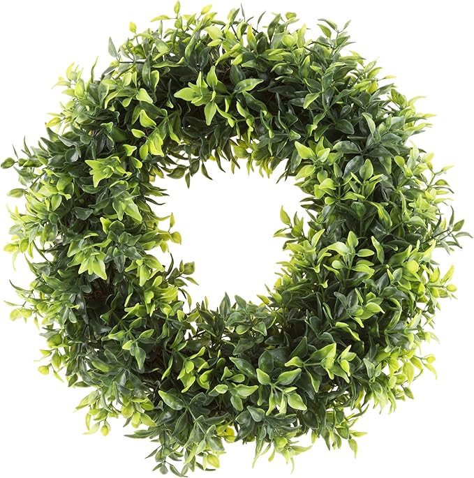 Artificial Opal Basil Leaf Wreath - Lifelike 11.5-Inch Round UV-Resistant Faux Greenery for Mount... | Amazon (US)