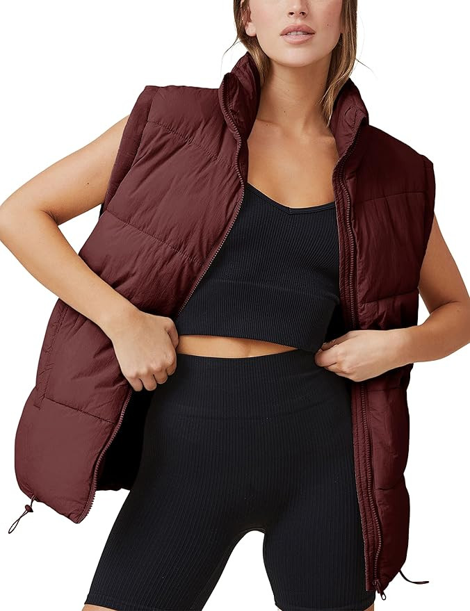 Huaqiao Women's Quilted Puffer Vest Stand Collar Sleeveless Coat Zipper Winter Gilet Jacket | Amazon (US)