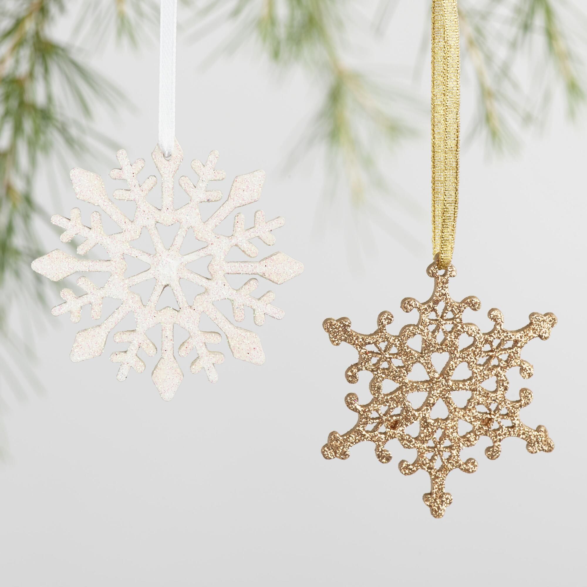 Glittered Wood Snowflake Boxed Ornaments Set of 24 | World Market