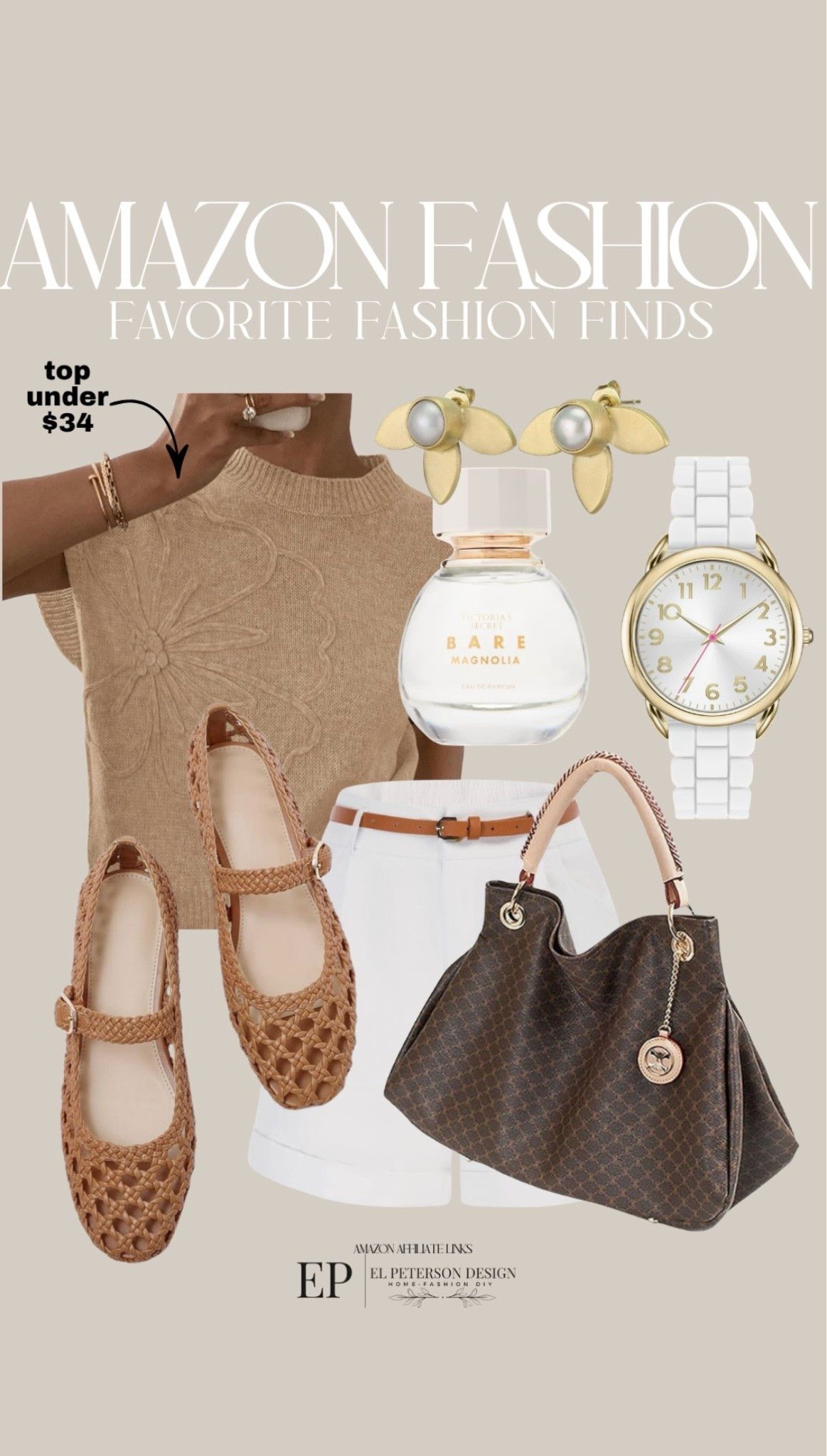 Amazon Fashion
Top
Shorts
Watch
Purse
Mules
Earrings
Perfume