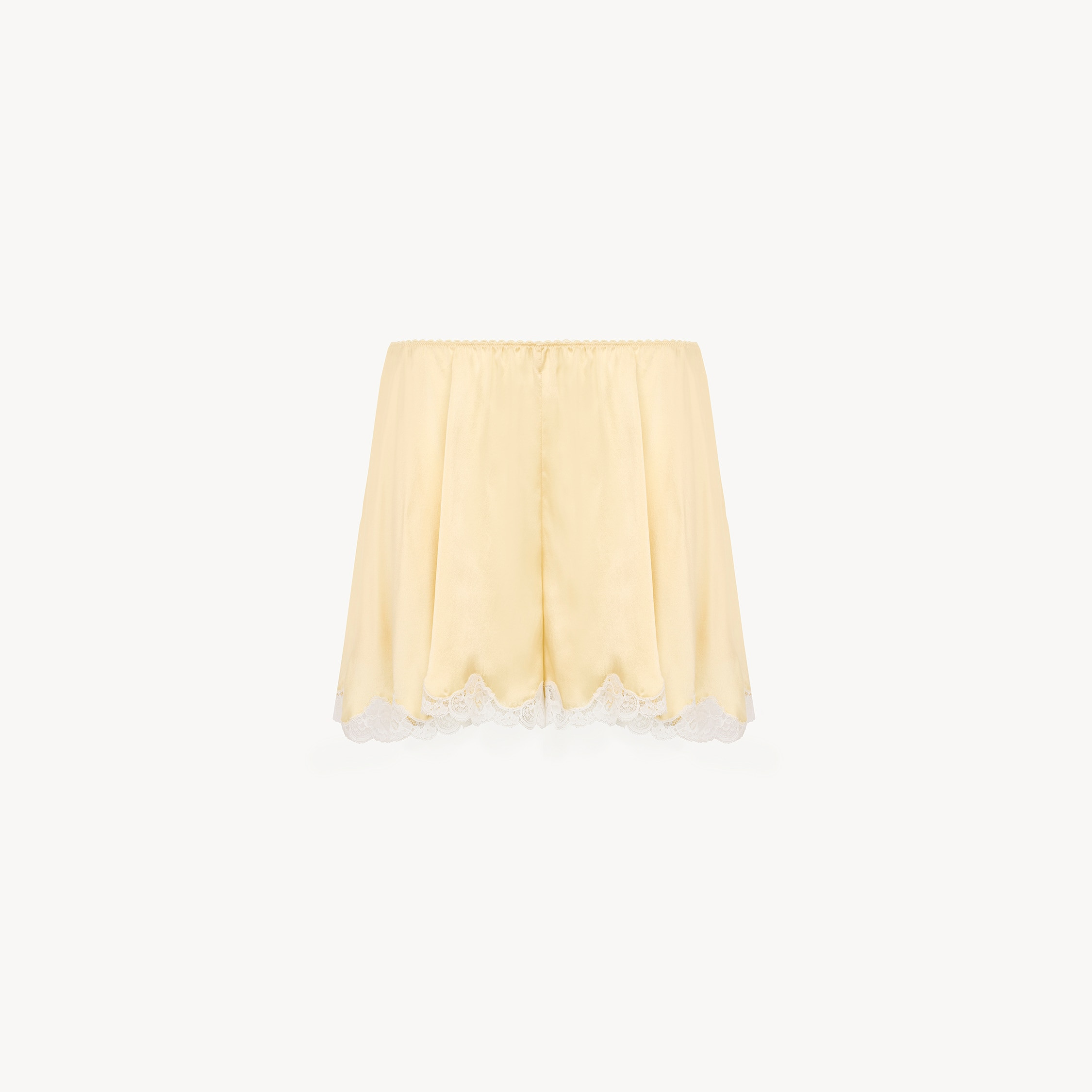Chloé - Fluid shorts in washed silk satin & lace - Jojoba Yellow - 44 - Silk | Chloe US