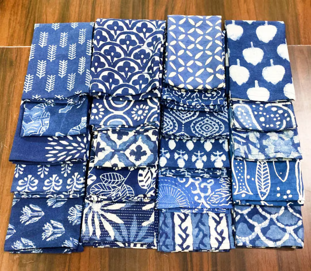 Set of 10 Pcs. Indigo Blue Napkins, Dinner Kitchen Napkins, 100% Cotton Wedding Party Napkins Set... | Etsy (US)