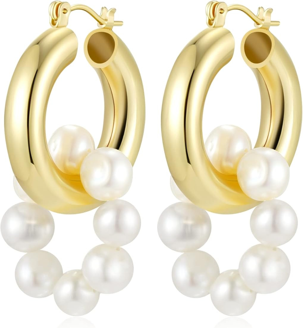 Pearl Drop Earrings, Dainty Dangle Vintage Earrings Handmade Hypoallergenic 14K Gold Jewelry for ... | Amazon (US)