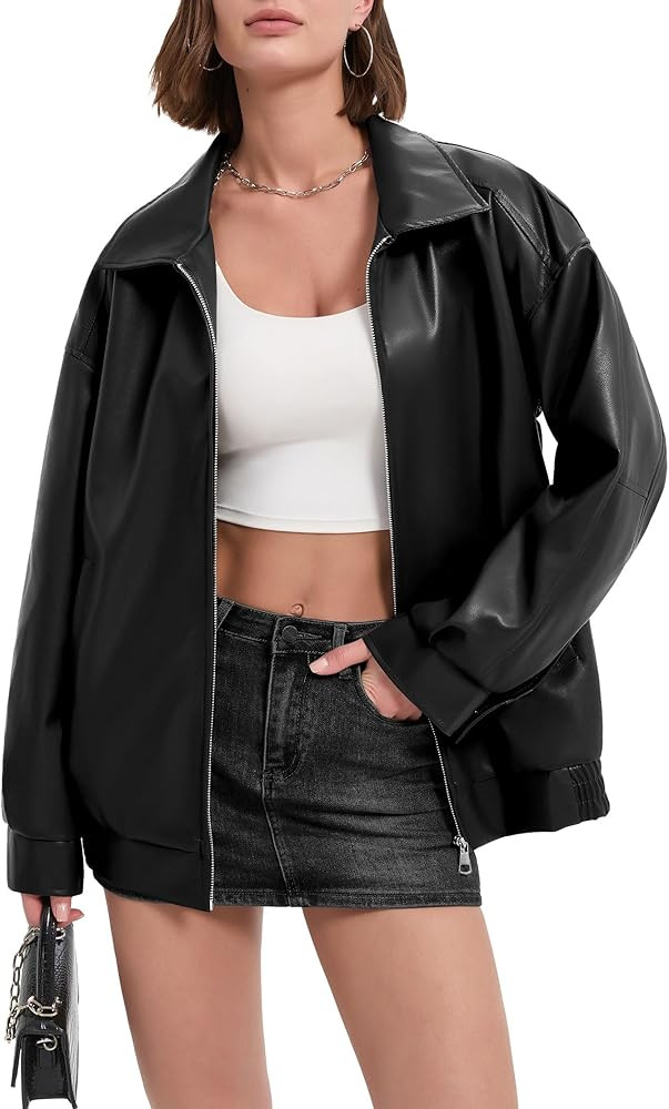 VILIGO Leather Jacket Women Oversized Faux Bomber Coats Fall Fashion Motorcycle Outfits Y2k Winte... | Amazon (US)