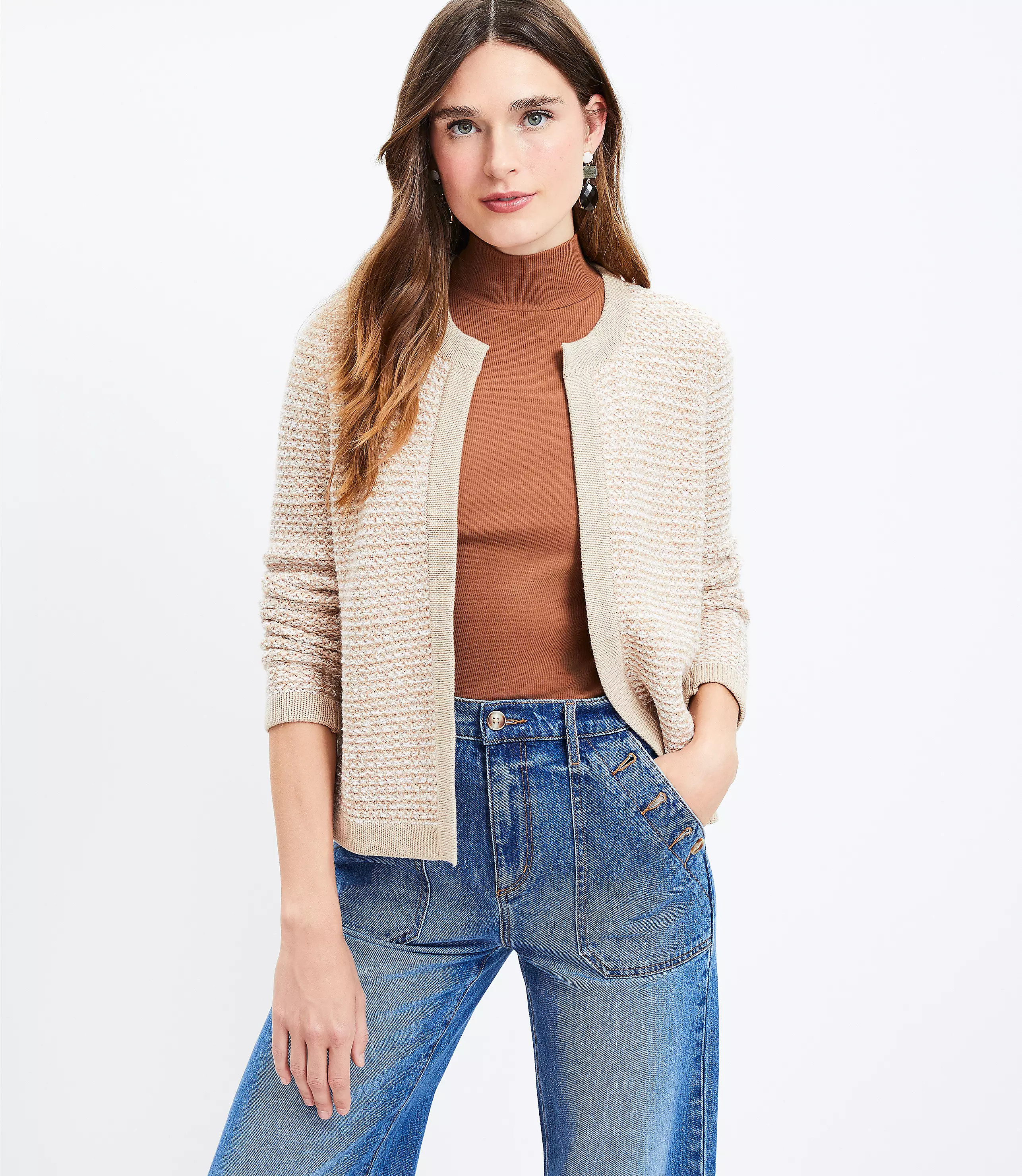 Textured Tweed Open Sweater Jacket | LOFT
