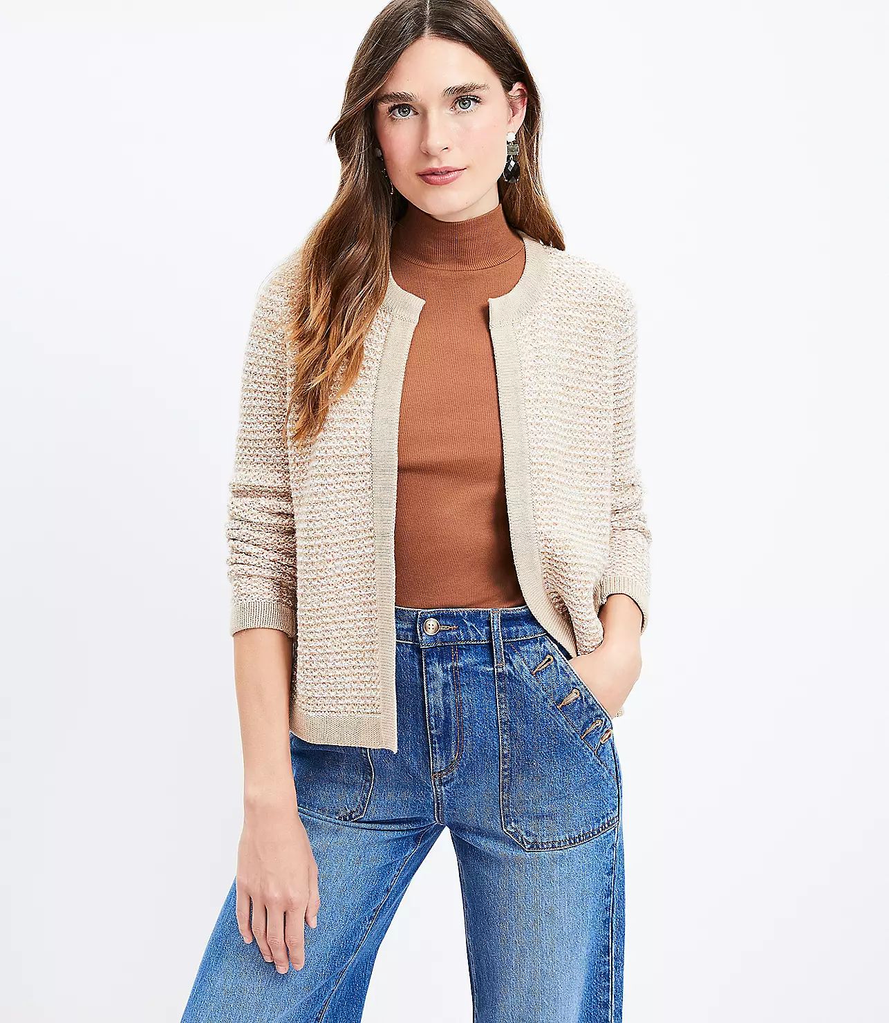 Textured Tweed Open Sweater Jacket | LOFT
