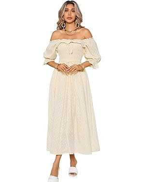 R.Vivimos Women Summer Half Sleeve Cotton Ruffled Vintage Elegant Backless A Line Flowy Long Dres... | Amazon (US)