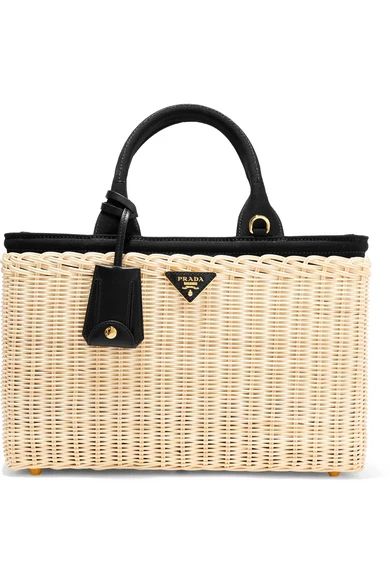 Prada - Midollino Large Leather-trimmed Canvas And Wicker Tote - Beige | NET-A-PORTER (US)