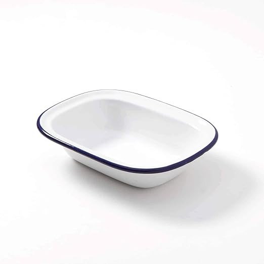 American Metalcraft EWB8 Enamel Oblong Bowl, White w/Blue Rim, 16-Ounces | Amazon (US)