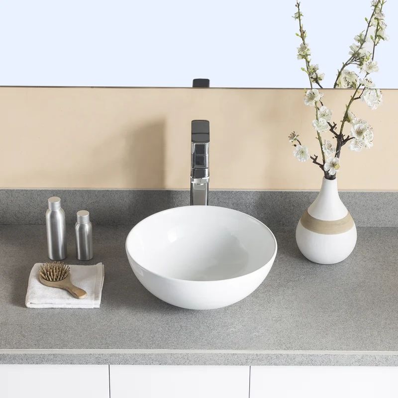 White Ceramic Circular Vessel Bathroom Sink | Wayfair North America
