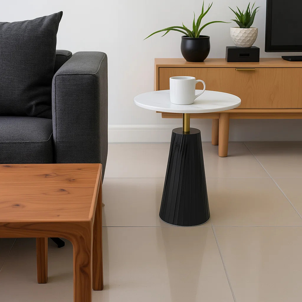 Timeless Marble Top End Table with Sleek Fluted Base Accent – Compact Small Side Table for Home... | Wayfair North America