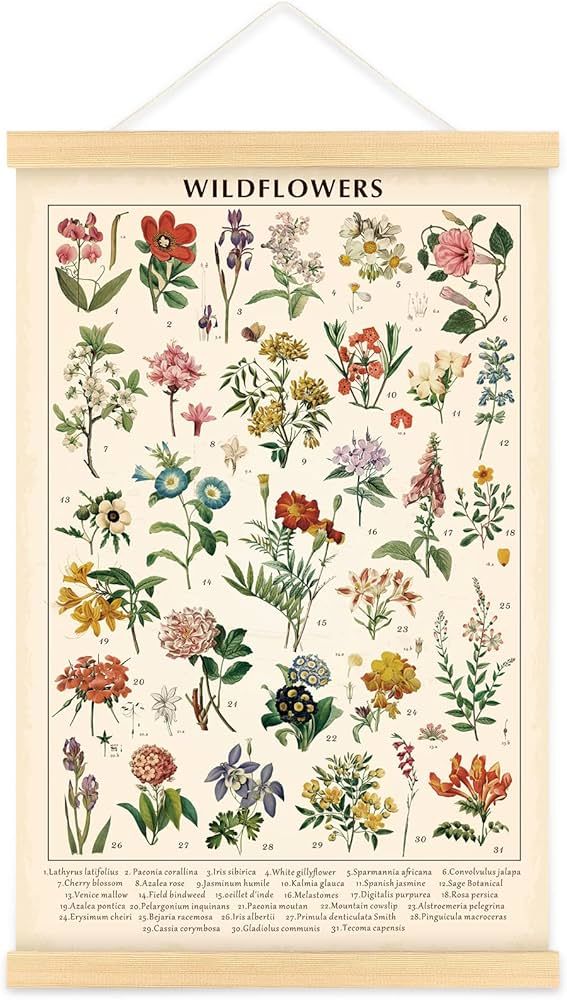 Vintage Wildflowers Poster Botanical Wall Art Prints Colorful Rustic Style of Floral Wall Hanging... | Amazon (US)