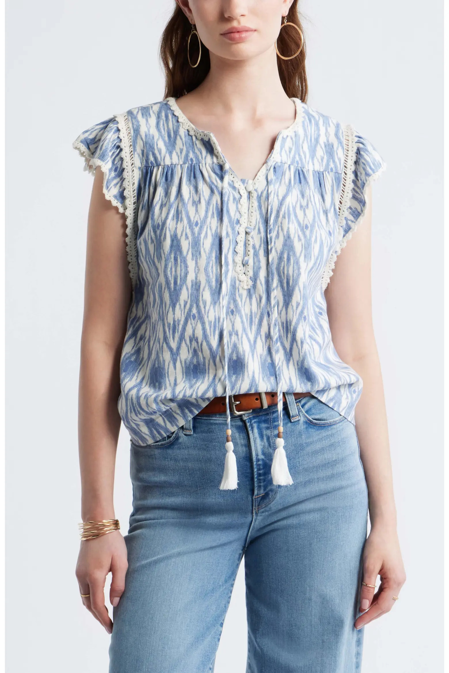 Crochet Trim Linen Blend Top (Women) | Nordstrom | Nordstrom