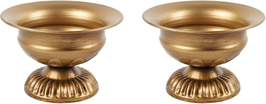PHILPETY 2 Pcs Small Gold Vase for Flowers Classy Designed Metal Urn Planter for Centerpieces Wed... | Amazon (US)
