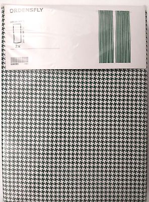 Ikea Pair of Curtains ORDENSFLY Panels 57 x 98" (145 x 250 cm) White Dark Green   | eBay | eBay US