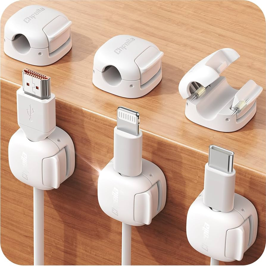 6Pack Cord Organizer, Chfeila Compact Dual Spring & Clasp Lock Cable Management Clips, Adhesive P... | Amazon (US)