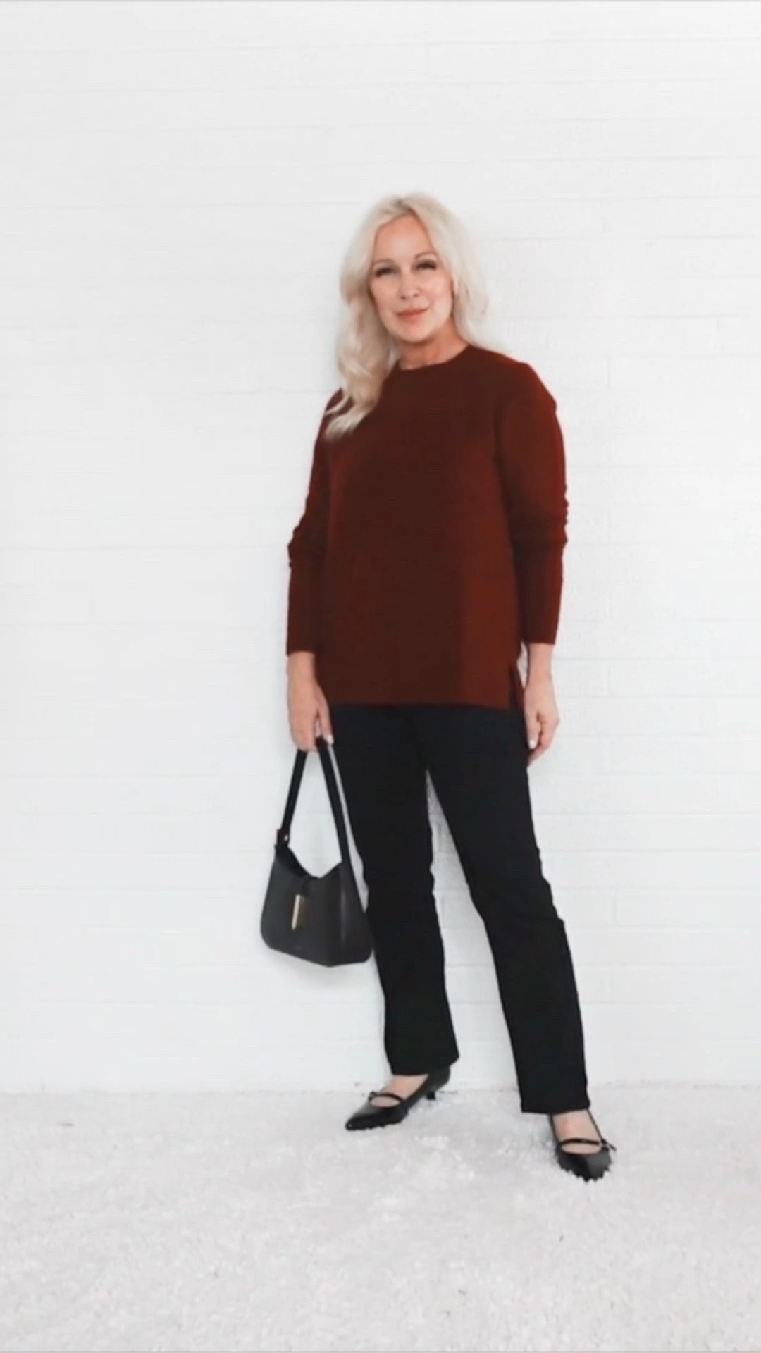 I love black straight leg jeans because they can easily substitute for dress pants and have a slightly elevated feel. I paired them here with a Crimson sweater which I can see wearing on repeat during the holiday season. An absolutely lovely pairing for fall, winter, and the holidays!

#LTKOver40 #LTKHoliday #LTKVideo