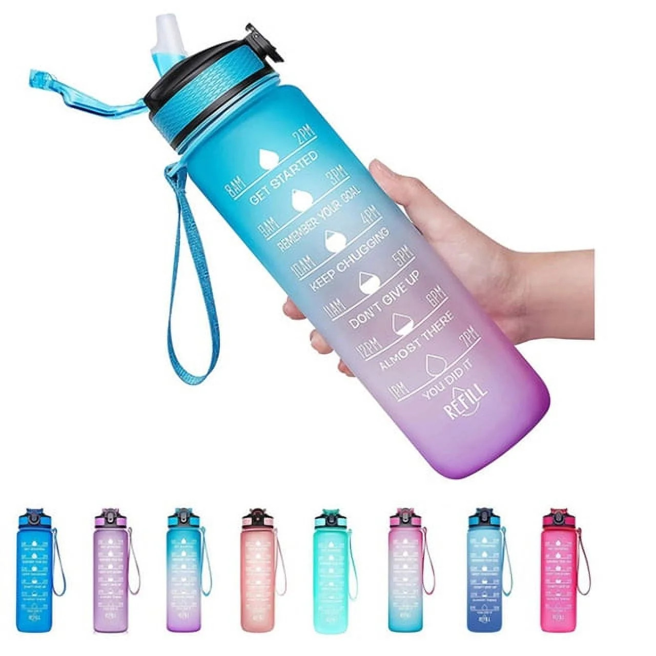 BAKER DEPOT 32oz Motivational Water Bottle with Time Marker, BPA Free Tritan, Blue Purple | Walmart (US)