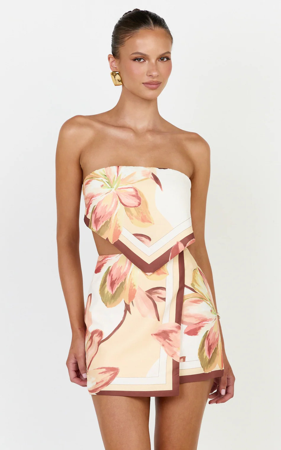 Bandana Tie Back Top in Yellow Retro Flower Border Print | Showpo (US, UK & Europe)