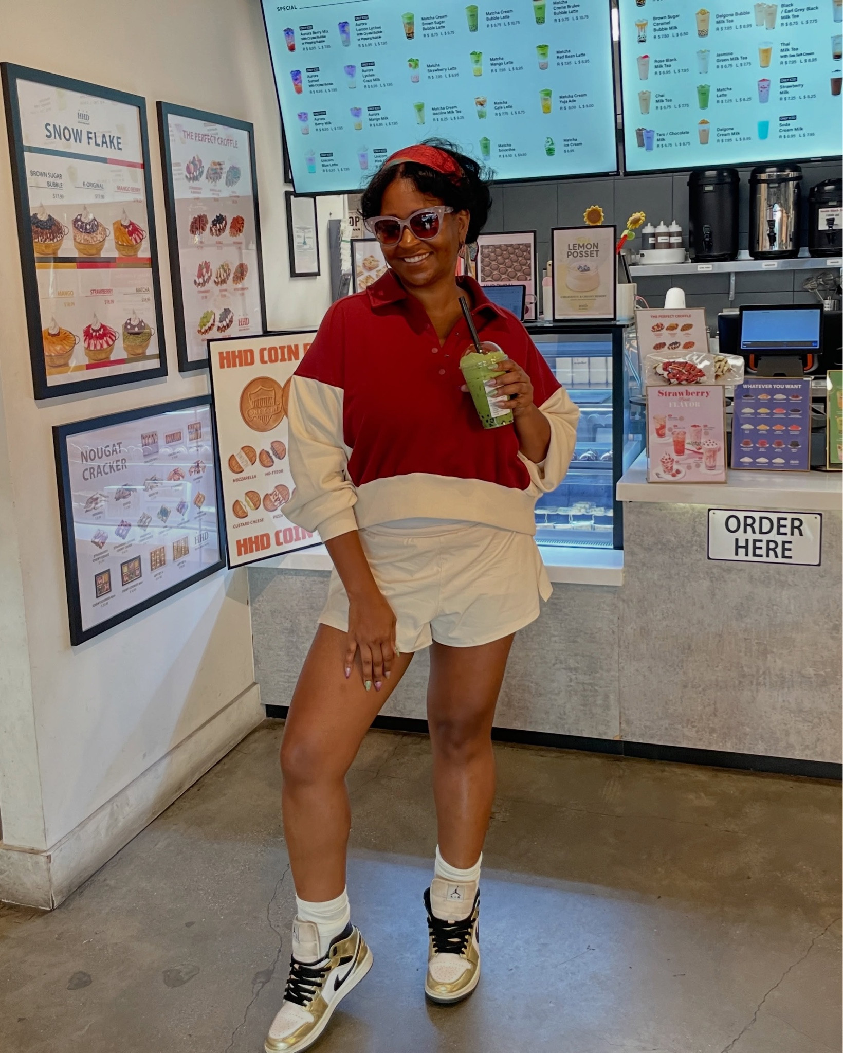 Fabletics July: my high school alma mater colors the button-up pullover, cream shorts (love the side slits), gold Js, matcha in hand 🍵 Tried to give y’all a fit breakdown but I never got to finish swipe to the end 🎬 Mom life happened. @Fabletics  #fableticspartner #fabletics  #fableticssummer

#LTKOver40 #LTKmomlife #LTKActive