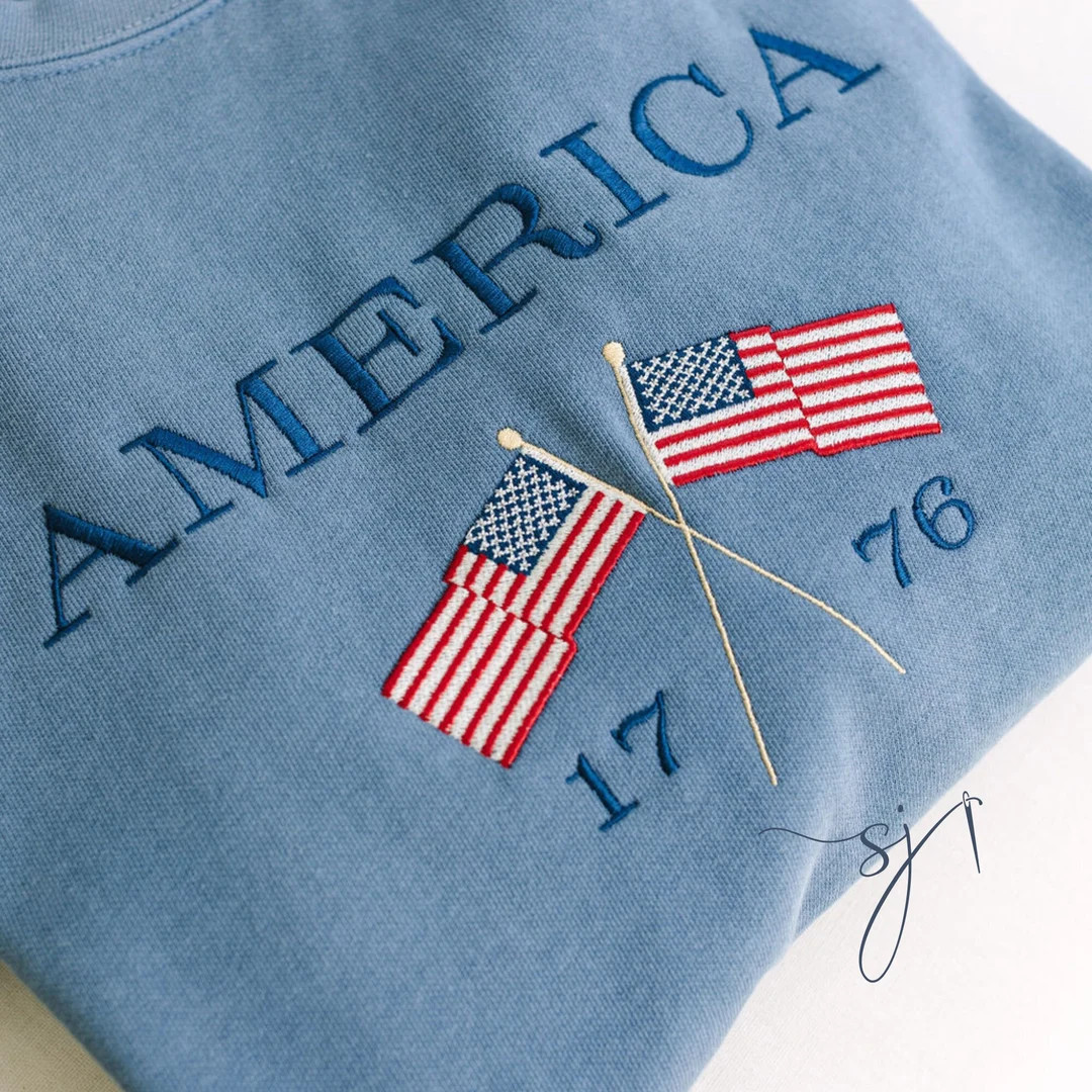 America Flags Embroidered Crewneck Sweatshirt, Comfort Colors USA, July 4th, Independence Red Whi... | Etsy (US)