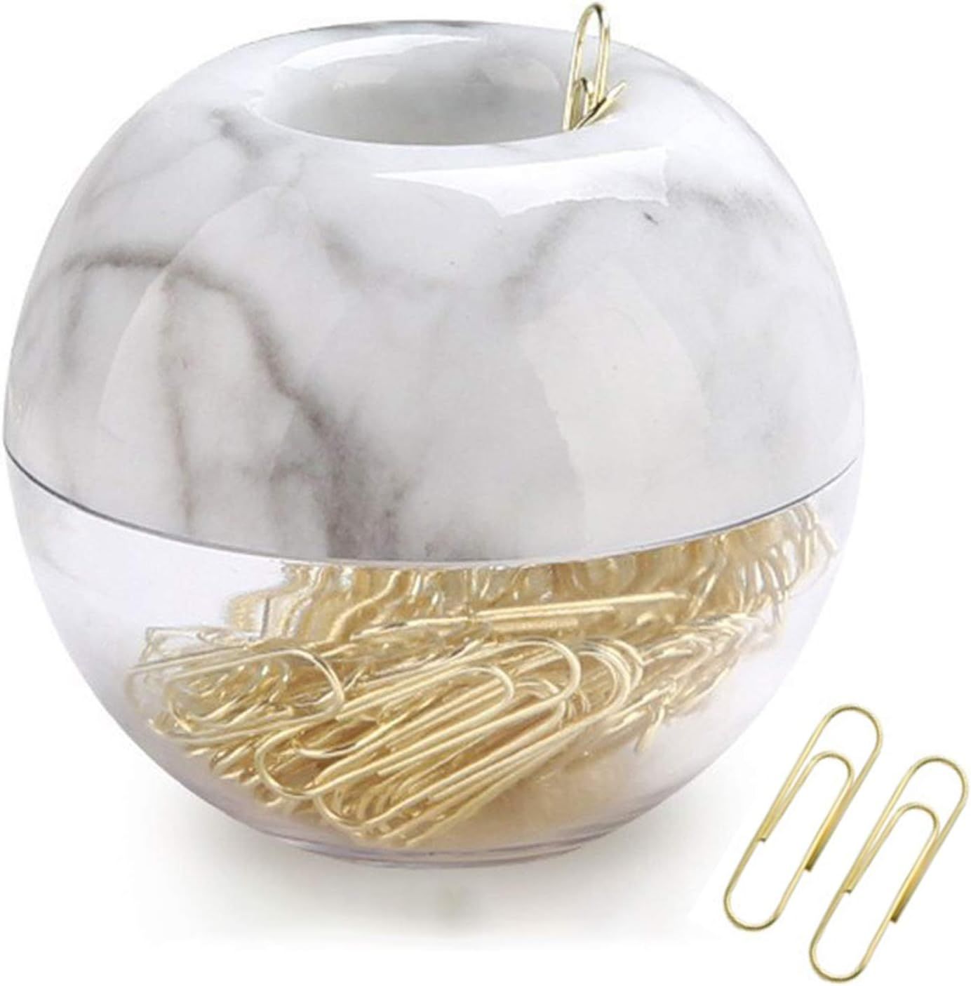 Magnetic Paper Clip Holder, Marble White holder with Gold Paper Clips 100pcs 28mm(1.1") Cute Offi... | Amazon (US)