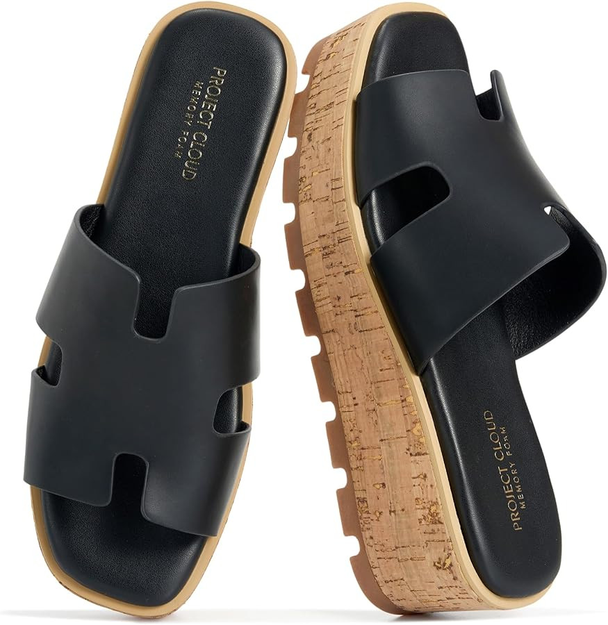 Project Cloud 100% Genuine Leather Wedge Platform Sandals Women Footwear - Memory Foam Insole and... | Amazon (US)