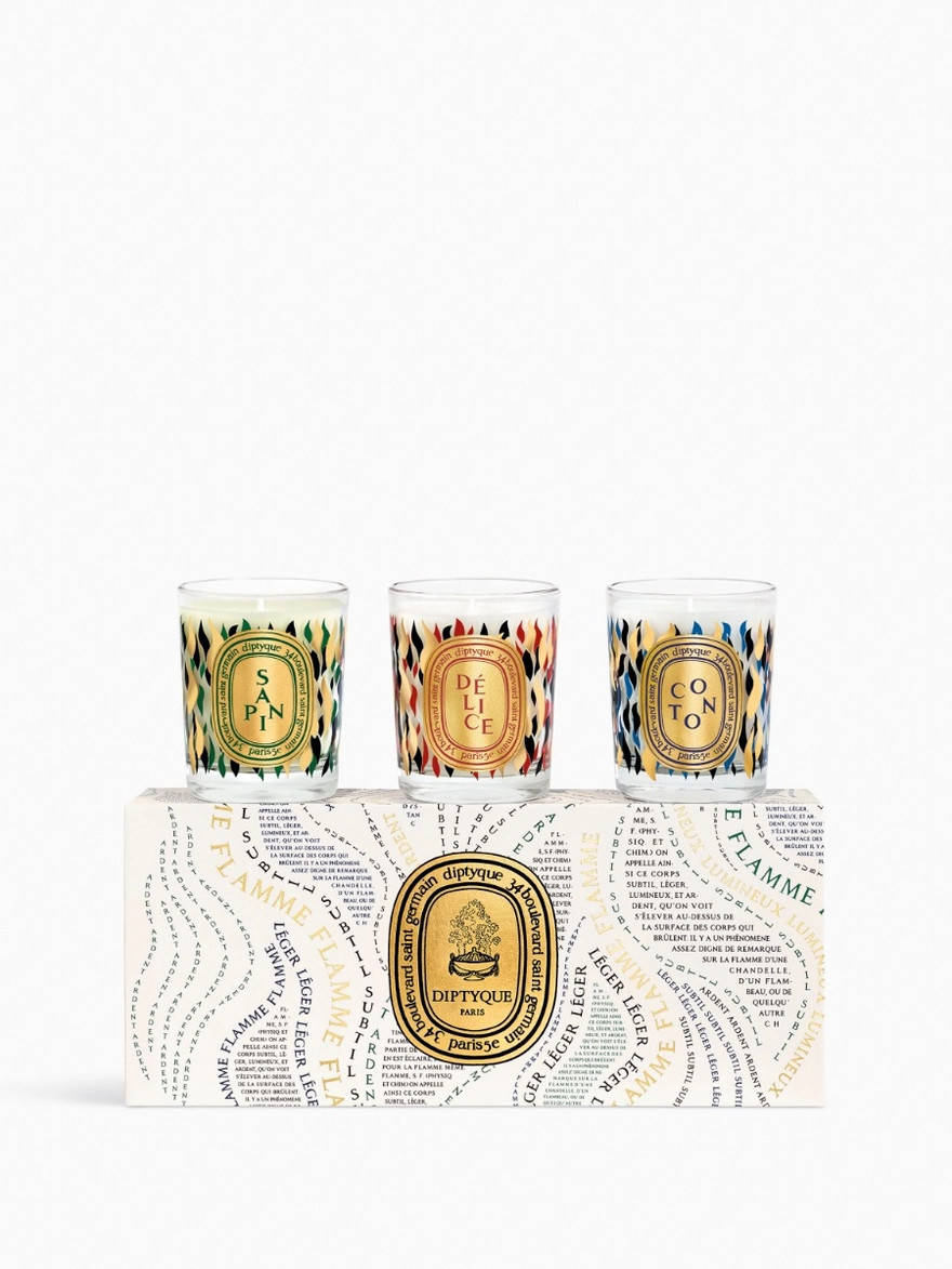Pine Tree, Delight, Cotton
            Set of 3 small holiday candles | diptyque (US)