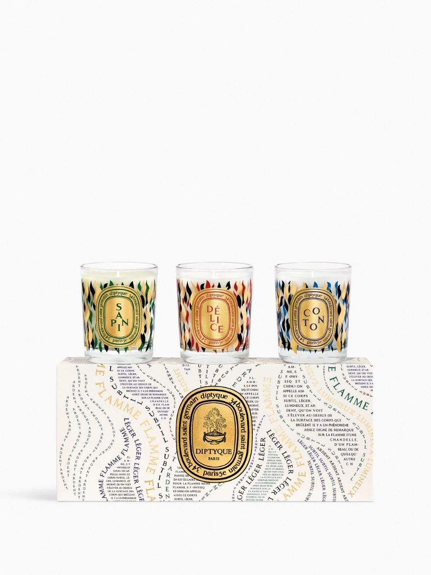 Pine Tree, Delight, Cotton
            Set of 3 small holiday candles | diptyque (US)