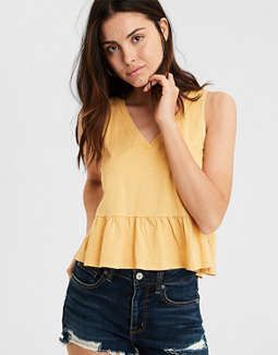 AE Peplum V-Neck Tank Top | American Eagle Outfitters (US & CA)