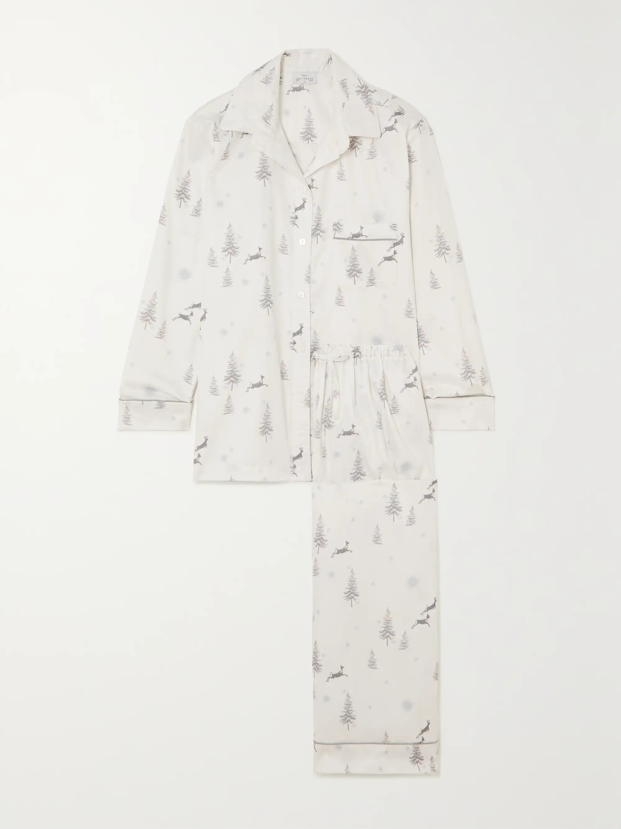 Light gray Printed cotton-sateen pajama set | POUR LES FEMMES | NET-A-PORTER | NET-A-PORTER (US)